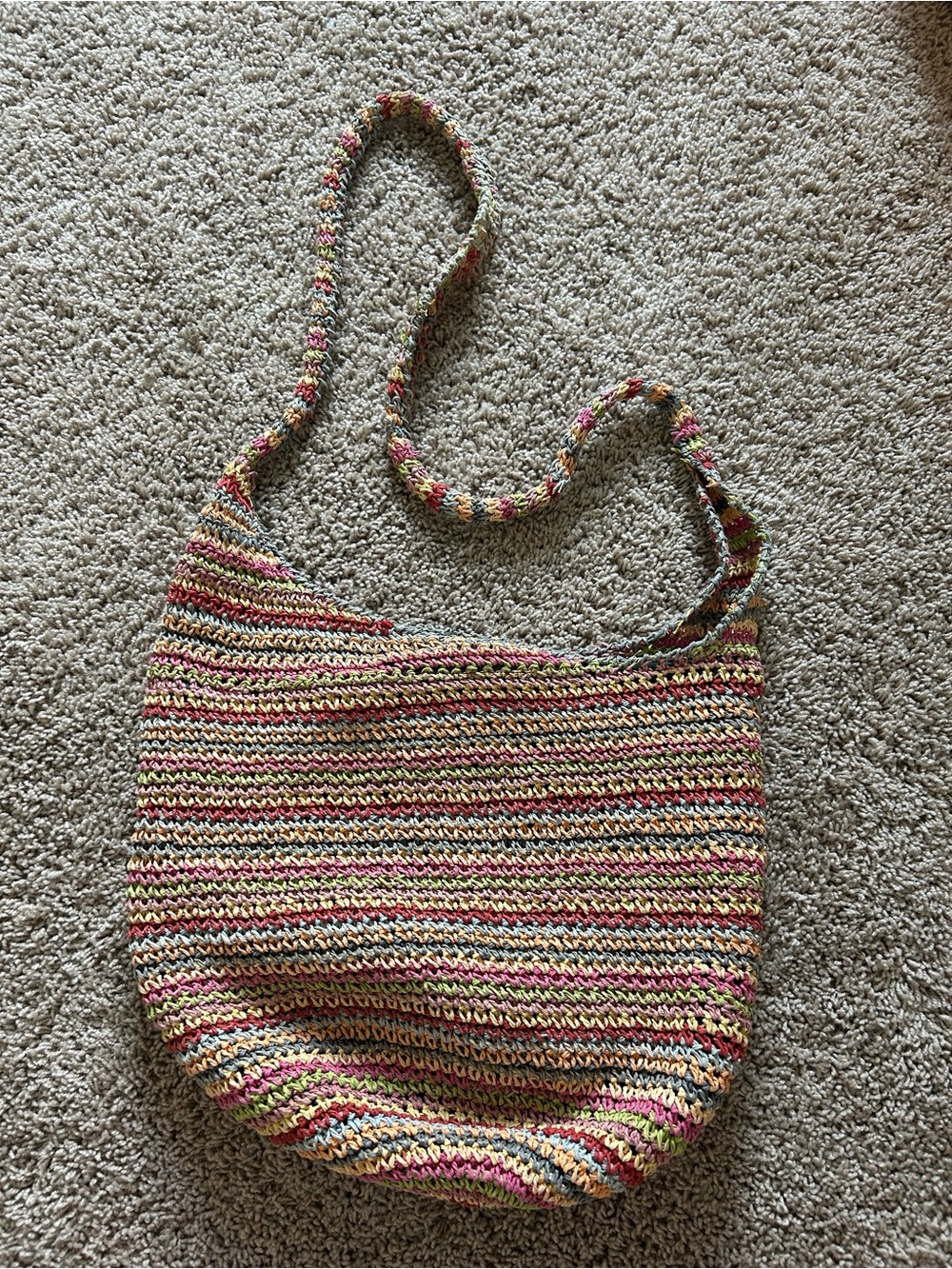Vintage Handwoven Multicolor Crochet Shoulder Bag - Casual Summer Tote